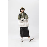 Unisex Jacket Vintage Color Contrast Patchwork Hooded Jacket Shell Jacket Baggy Coat